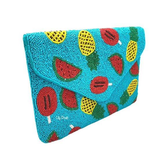 Beaded Fruit Crossbody Clutch Bag, Boho Turquoise Fruit Bag, Lily Posh - Picture 2 of 4
